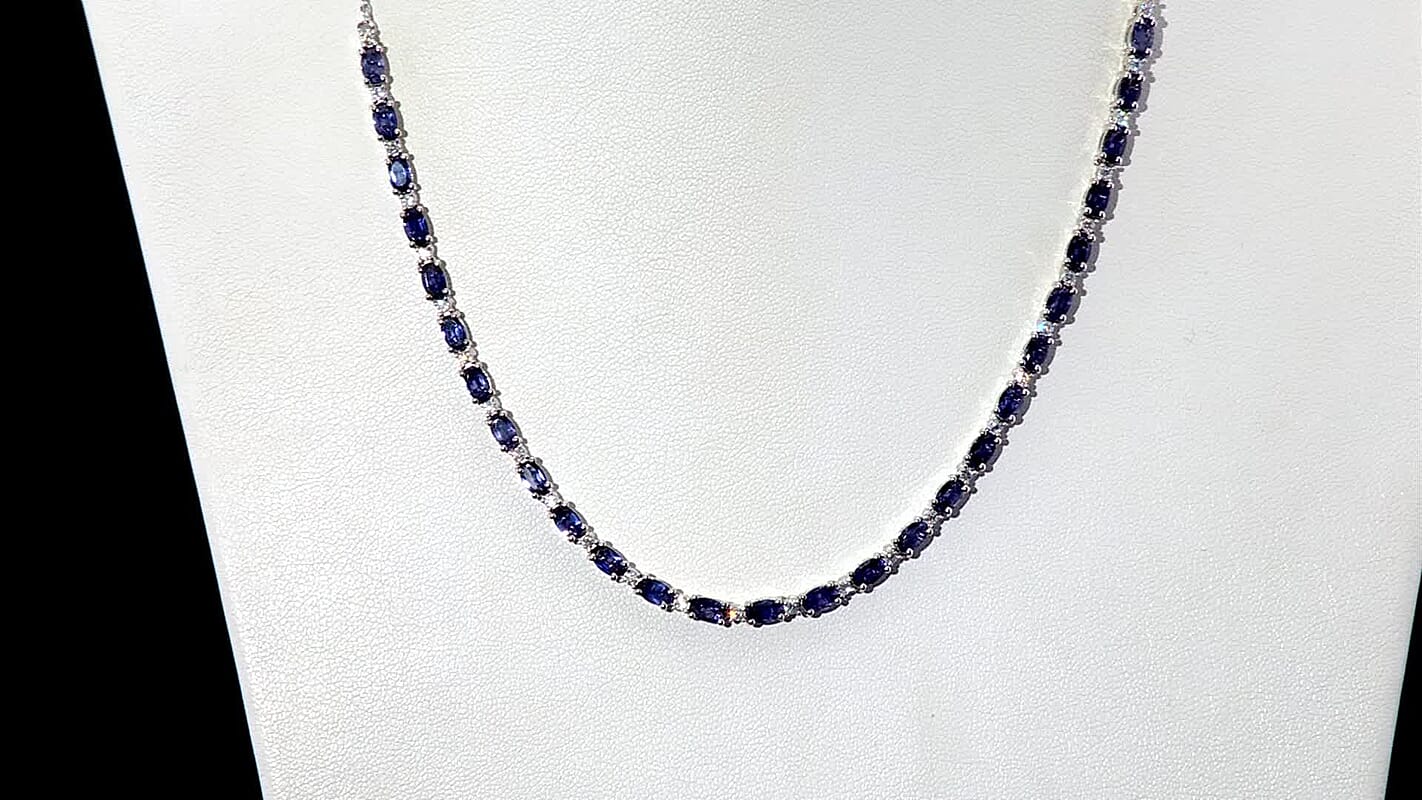 D'Joy Catalina Iolite and Moissanite 6.00 ctw Starlit Strand Necklace in Rhodium Over Sterling Silver 18 Inches