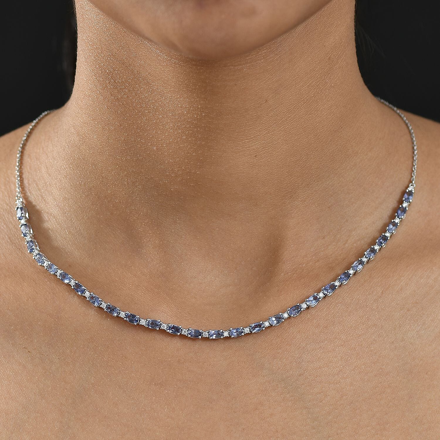 D'Joy Catalina Iolite and Moissanite 6.00 ctw Starlit Strand Necklace in Rhodium Over Sterling Silver 18 Inches