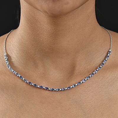D'Joy Catalina Iolite and Moissanite 6.00 ctw Starlit Strand Necklace in Rhodium Over Sterling Silver 18 Inches