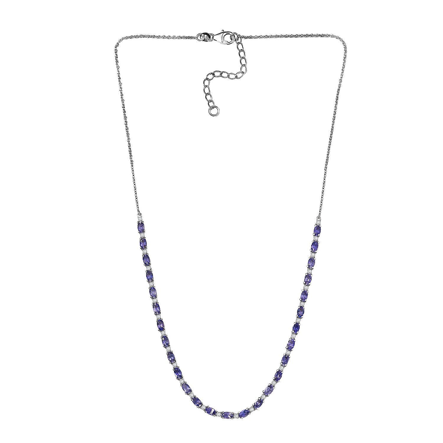 D'Joy Catalina Iolite and Moissanite 6.00 ctw Starlit Strand Necklace in Rhodium Over Sterling Silver 18 Inches
