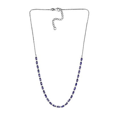 D'Joy Catalina Iolite and Moissanite 6.00 ctw Starlit Strand Necklace in Rhodium Over Sterling Silver 18 Inches