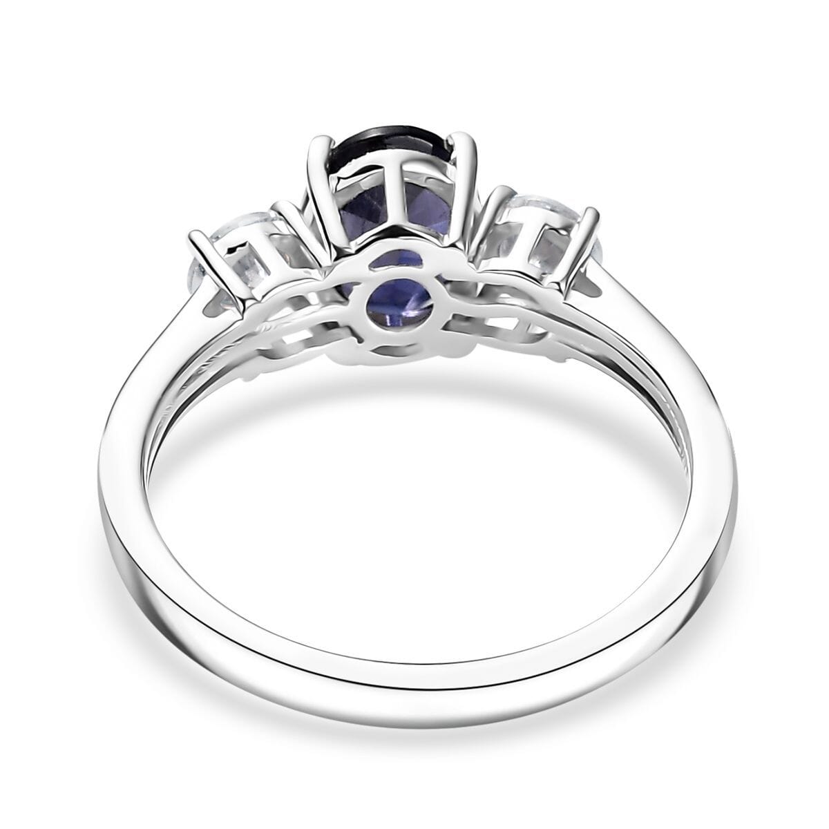 D'Joy Catalina Iolite, Moissanite Trinity of Light Ring in Rhodium Over Sterling Silver (Size 10.0) (Del. in 10-12 Days) 1.50 ctw image number 4