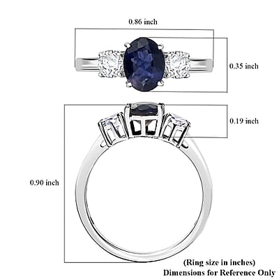 D'Joy Catalina Iolite and Moissanite 1.50 ctw Trinity of Light Ring in Rhodium Over Sterling Silver (Size 10.0)