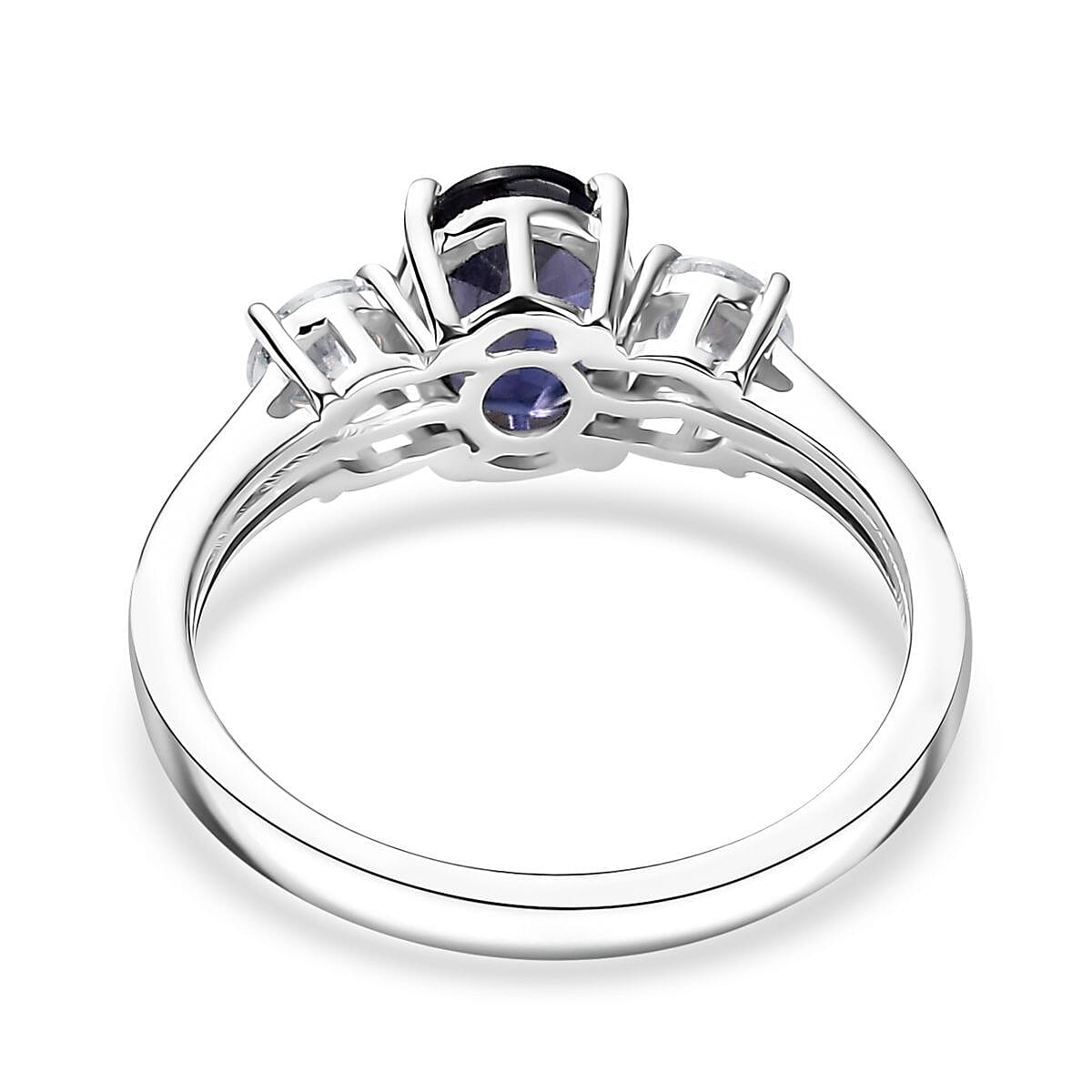 D'Joy Catalina Iolite and Moissanite 1.50 ctw Trinity of Light Ring in Rhodium Over Sterling Silver (Size 5.0) image number 4