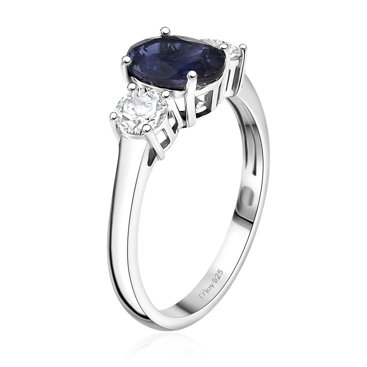 D'Joy Catalina Iolite and Moissanite 1.50 ctw Trinity of Light Ring in Rhodium Over Sterling Silver (Size 7.0) image number 3