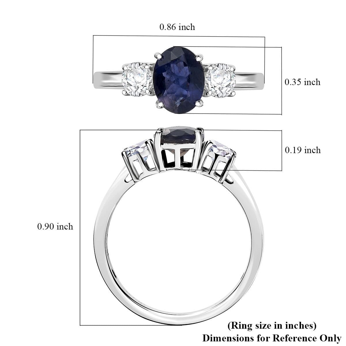 D'Joy Catalina Iolite and Moissanite 1.50 ctw Trinity of Light Ring in Rhodium Over Sterling Silver (Size 7.0) image number 5