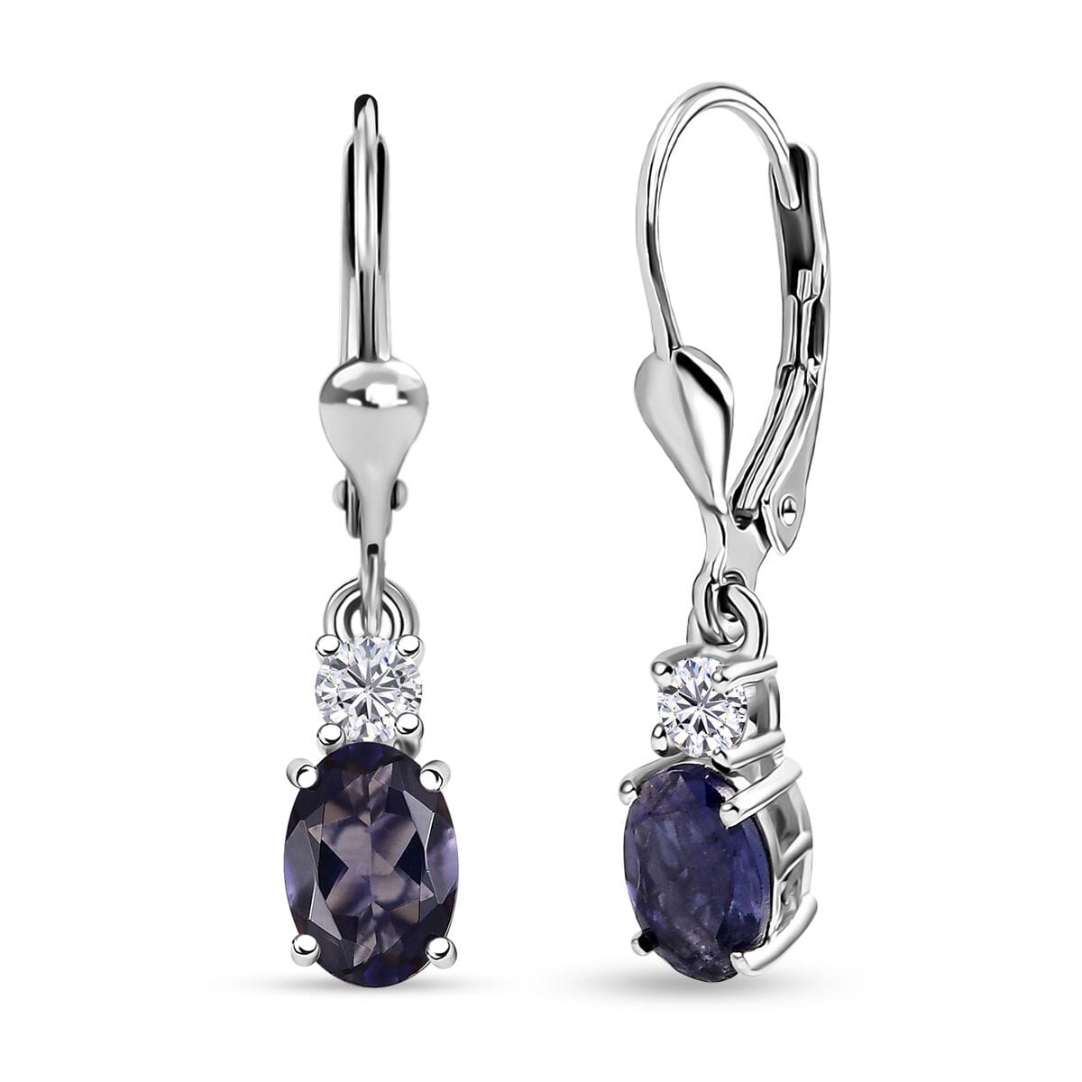 D'Joy Catalina Iolite and Moissanite 1.50 ctw Timeless Grace Earrings in Rhodium Over Sterling Silver image number 0