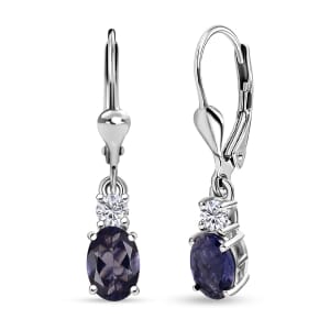 D'Joy Catalina Iolite and Moissanite 1.50 ctw Timeless Grace Earrings in Rhodium Over Sterling Silver