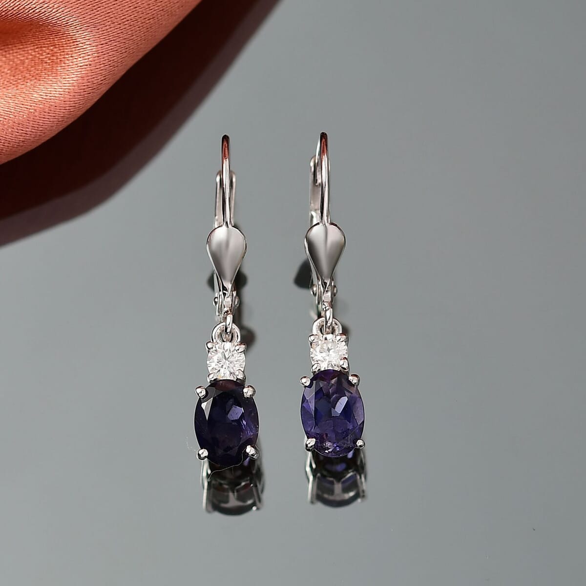 D'Joy Catalina Iolite and Moissanite 1.50 ctw Timeless Grace Earrings in Rhodium Over Sterling Silver image number 1