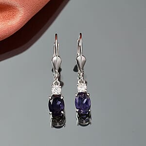 D'Joy Catalina Iolite and Moissanite 1.50 ctw Timeless Grace Earrings in Rhodium Over Sterling Silver