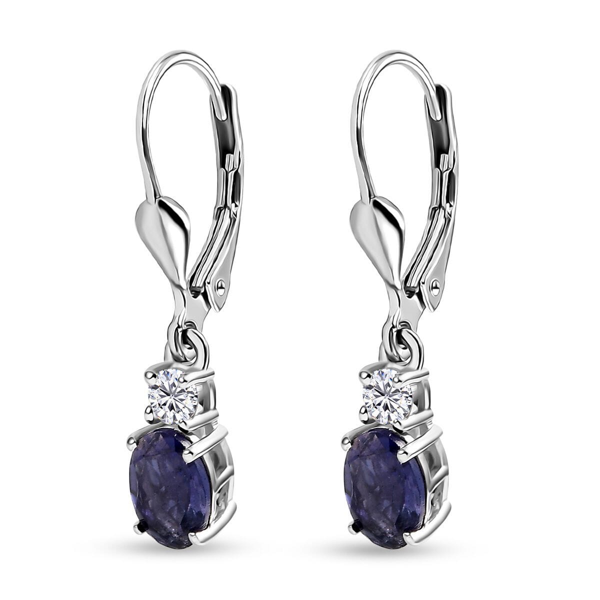 D'Joy Catalina Iolite and Moissanite 1.50 ctw Timeless Grace Earrings in Rhodium Over Sterling Silver image number 3