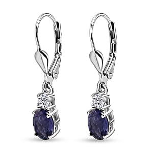 D'Joy Catalina Iolite and Moissanite 1.50 ctw Timeless Grace Earrings in Rhodium Over Sterling Silver