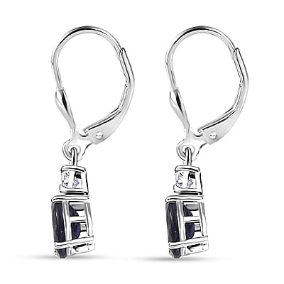 D'Joy Catalina Iolite and Moissanite 1.50 ctw Timeless Grace Earrings in Rhodium Over Sterling Silver