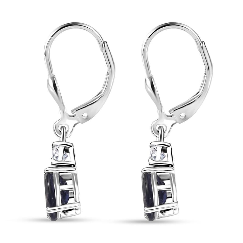 D'Joy Catalina Iolite and Moissanite 1.50 ctw Timeless Grace Earrings in Rhodium Over Sterling Silver