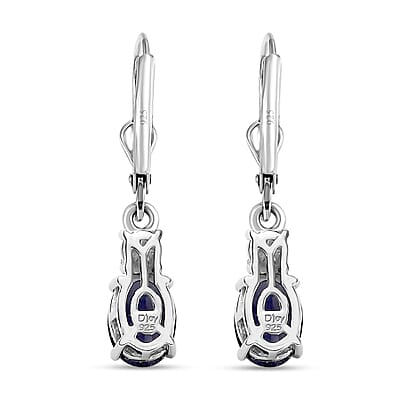 D'Joy Catalina Iolite and Moissanite 1.50 ctw Timeless Grace Earrings in Rhodium Over Sterling Silver
