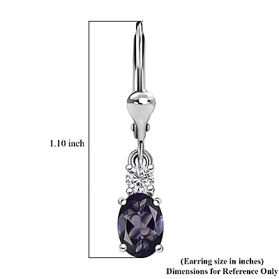 D'Joy Catalina Iolite and Moissanite 1.50 ctw Timeless Grace Earrings in Rhodium Over Sterling Silver
