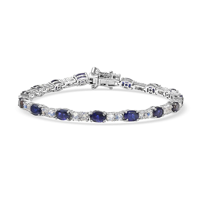 D'Joy Catalina Iolite and Premium Malagasy Moonstone 9.60 ctw Moonthread Bracelet in Rhodium Over Sterling Silver (7.25 In)