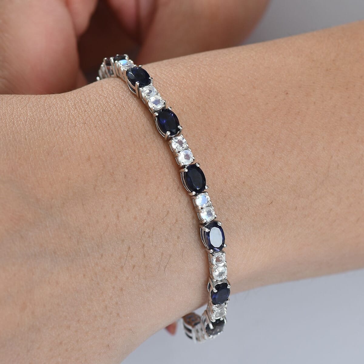 D'Joy Catalina Iolite and Premium Malagasy Moonstone 9.60 ctw Moonthread Bracelet in Rhodium Over Sterling Silver (7.25 In) image number 2