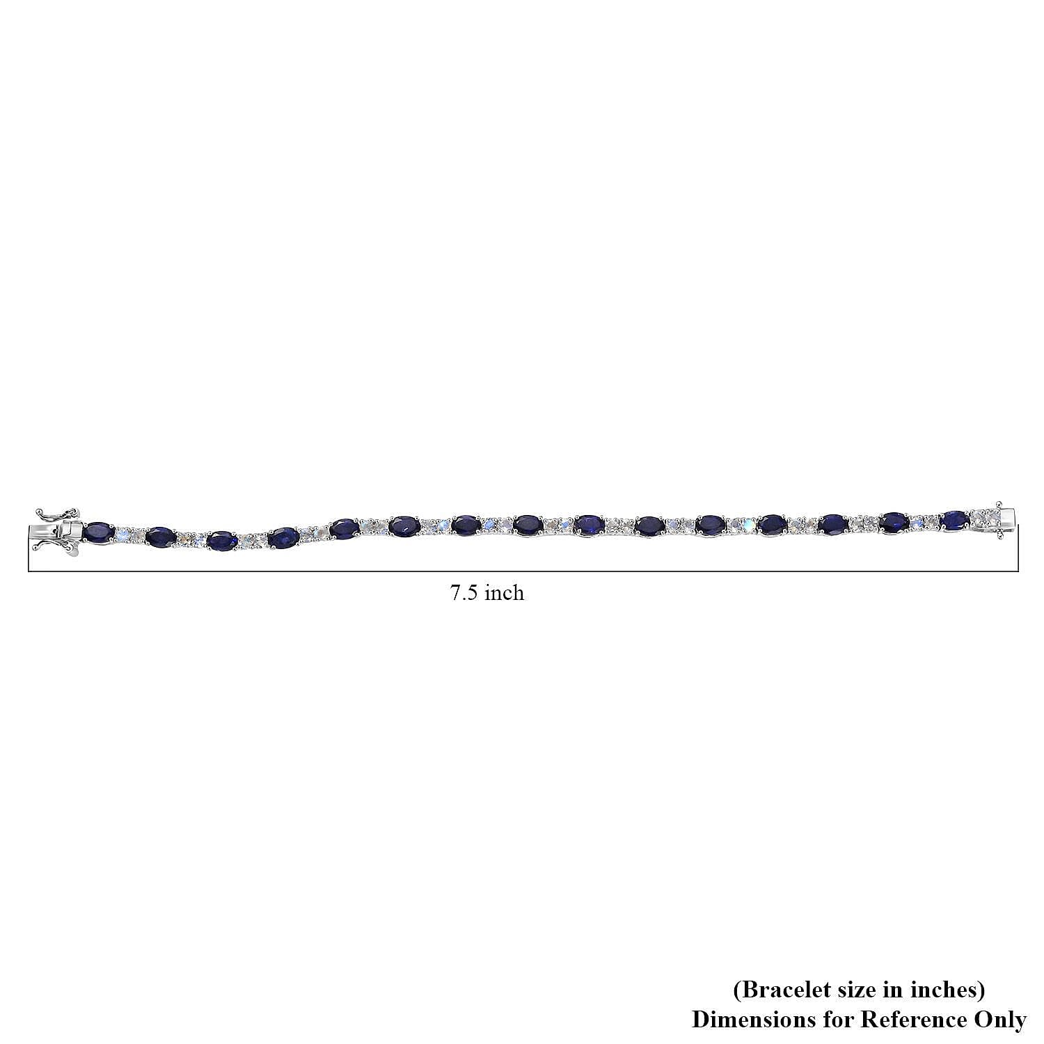 D'Joy Catalina Iolite and Premium Malagasy Moonstone 9.60 ctw Moonthread Bracelet in Rhodium Over Sterling Silver (7.25 In)
