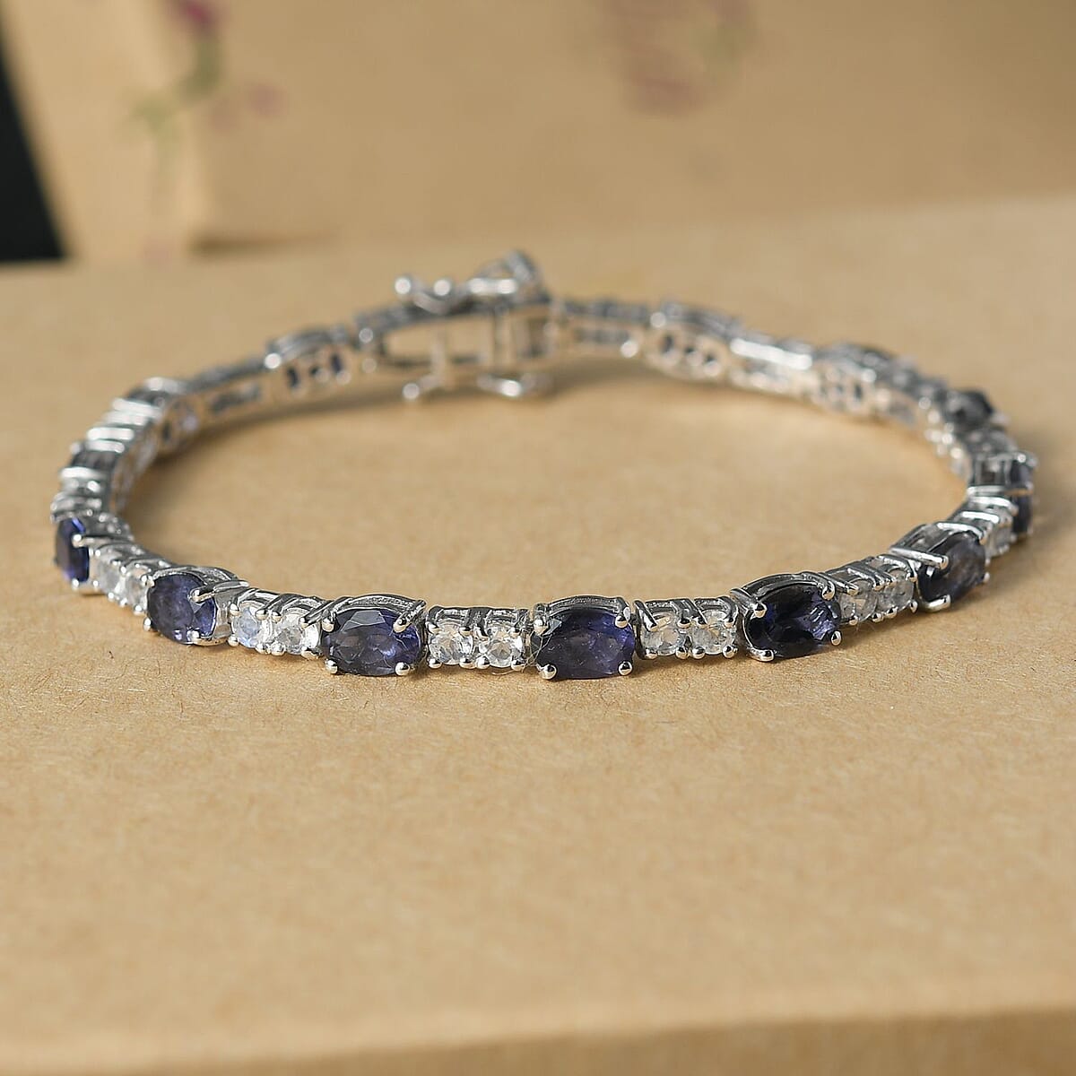 Epic Deal D'Joy Catalina Iolite and Premium Malagasy Moonstone 8.20 ctw Moonthread Bracelet in Rhodium Over Sterling Silver (6.50 In) image number 1