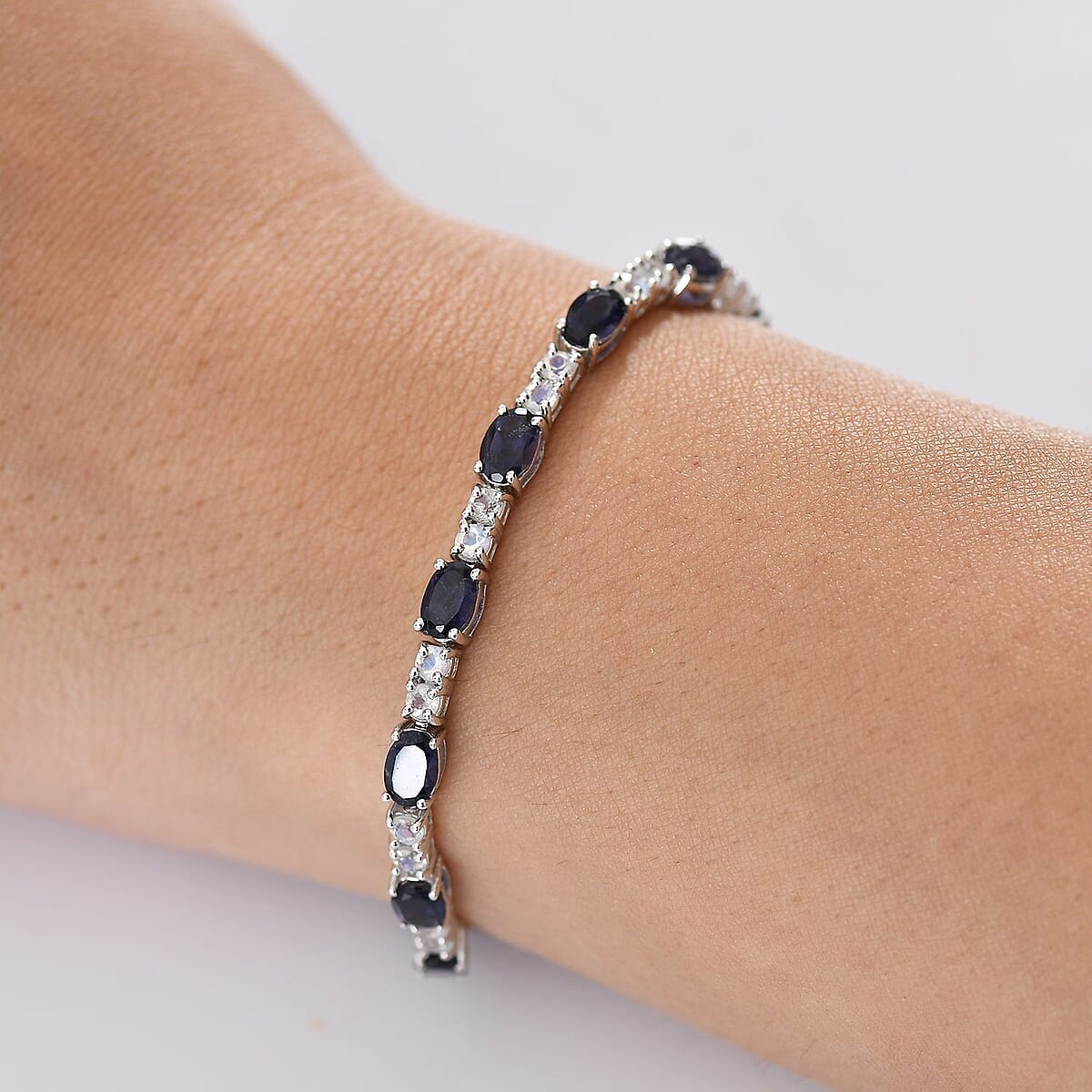 Epic Deal D'Joy Catalina Iolite and Premium Malagasy Moonstone 8.20 ctw Moonthread Bracelet in Rhodium Over Sterling Silver (6.50 In) image number 2