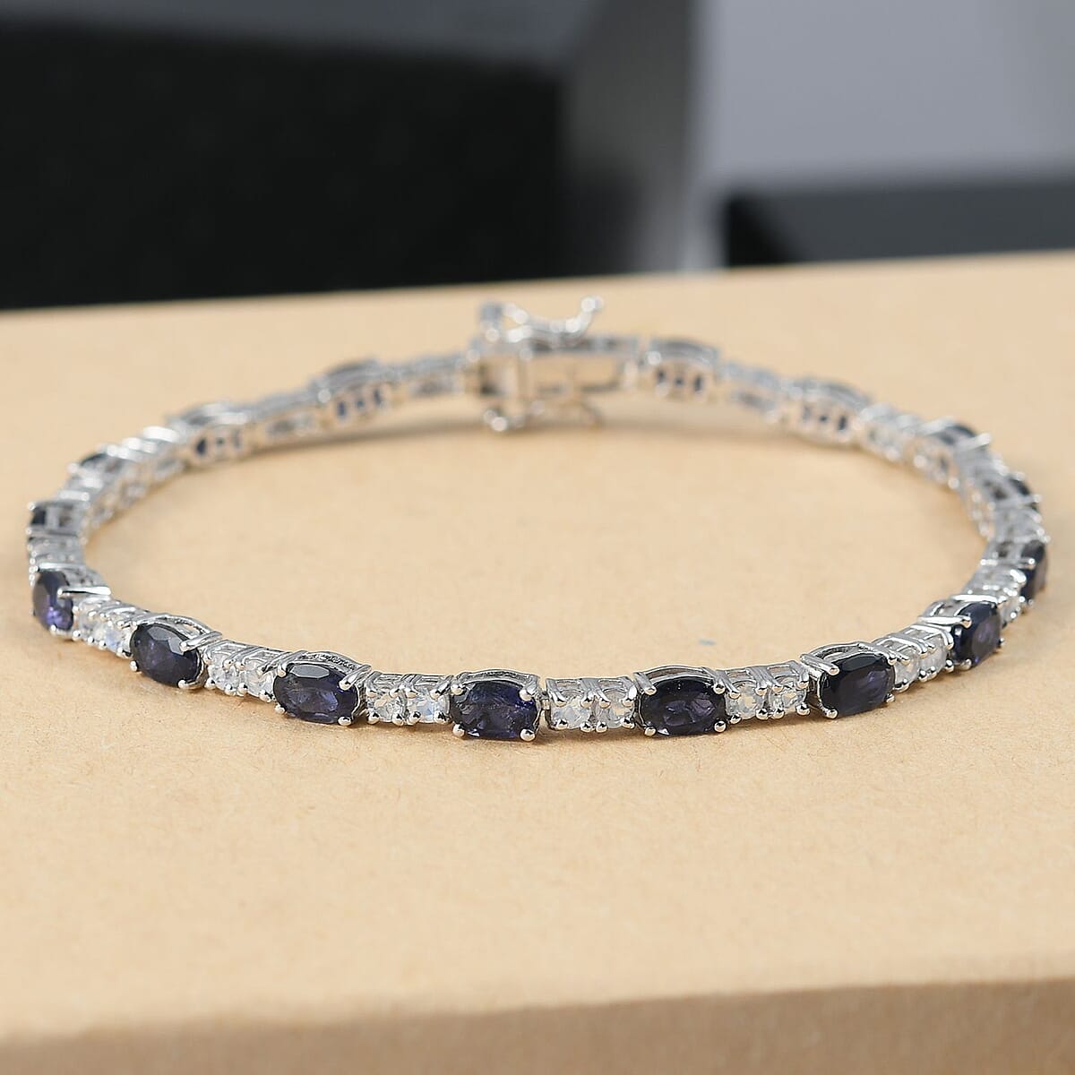 Epic Deal D'Joy Catalina Iolite and Premium Malagasy Moonstone 9.20 ctw Moonthread Bracelet in Rhodium Over Sterling Silver (8.00 In) image number 1