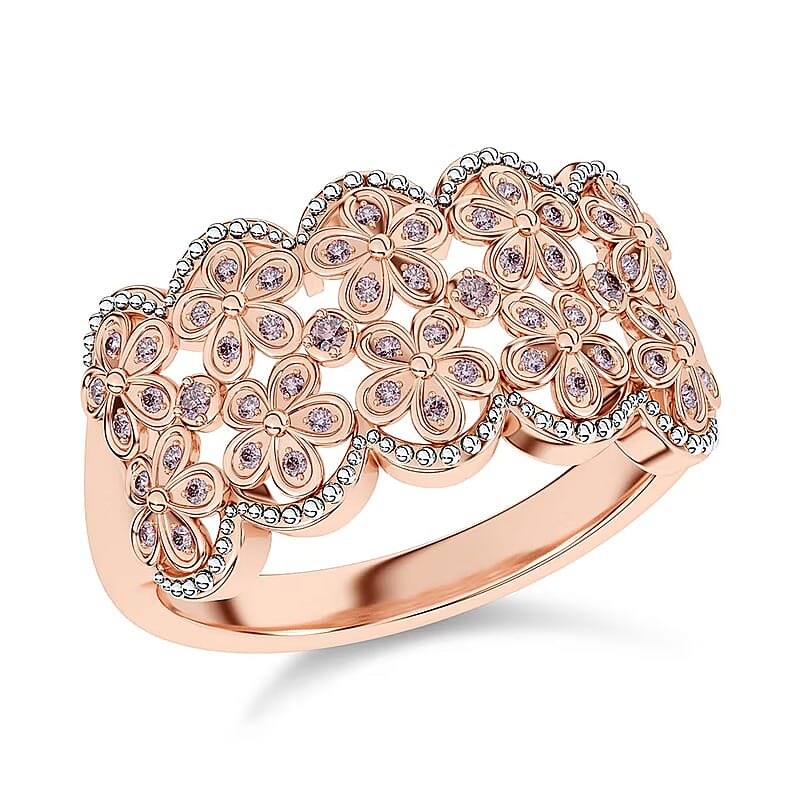 D'Joy Uncut Natural Pink Diamond 0.25 ctw Cherry Blossom Ring in 18K Vermeil Rose Gold Over Sterling Silver (Size 10.0)