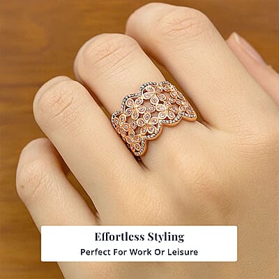 D'Joy Uncut Natural Pink Diamond 0.25 ctw Cherry Blossom Ring in 18K Vermeil Rose Gold Over Sterling Silver (Size 10.0)