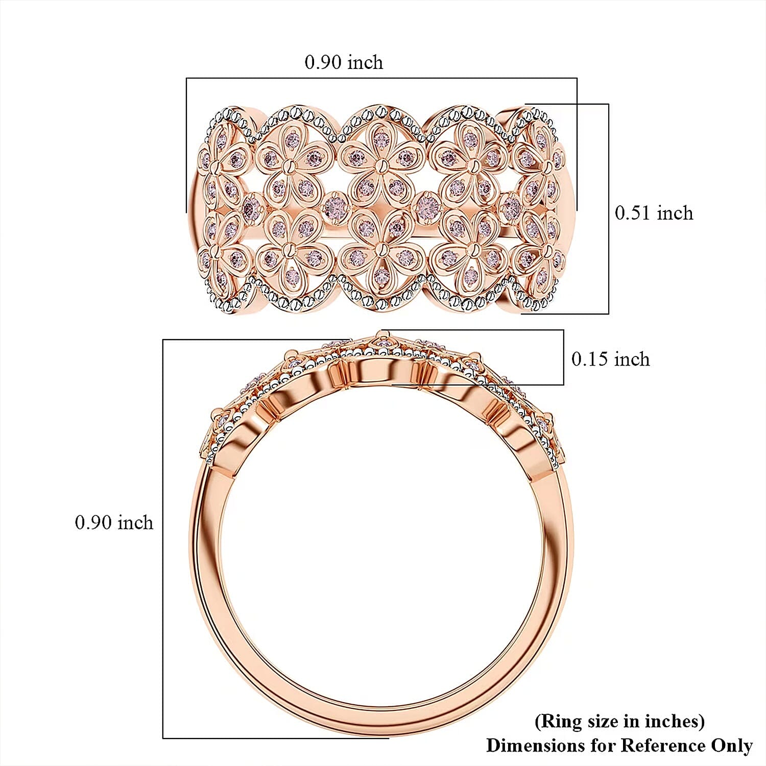 D'Joy Uncut Natural Pink Diamond 0.25 ctw Cherry Blossom Ring in 18K Vermeil Rose Gold Over Sterling Silver (Size 10.0)