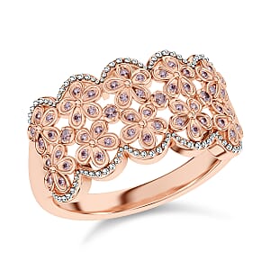 D'Joy Uncut Natural Pink Diamond 0.25 ctw Cherry Blossom Ring in 18K Vermeil Rose Gold Over Sterling Silver (Size 7.0)