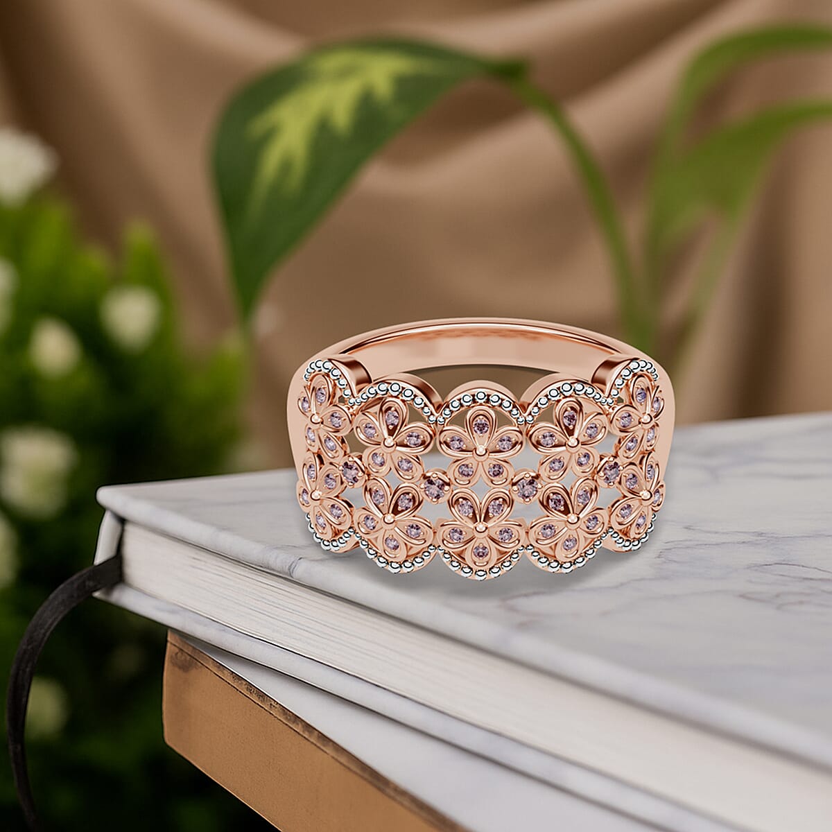 D'Joy Uncut Natural Pink Diamond 0.25 ctw Cherry Blossom Ring in 18K Vermeil Rose Gold Over Sterling Silver (Size 7.0) image number 1