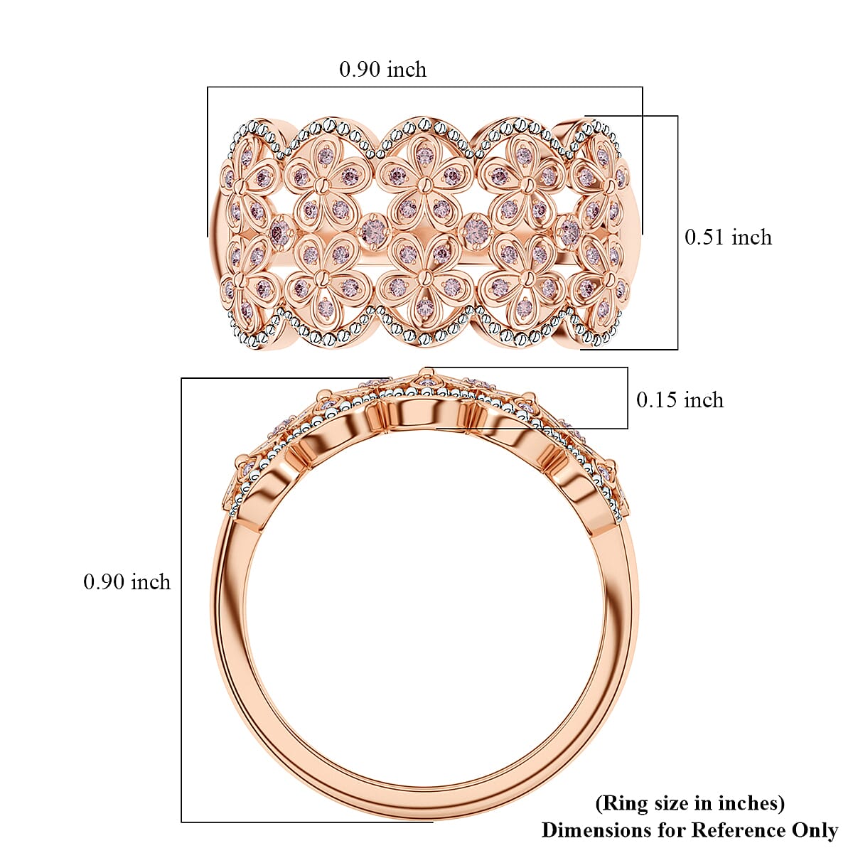 D'Joy Uncut Natural Pink Diamond 0.25 ctw Cherry Blossom Ring in 18K Vermeil Rose Gold Over Sterling Silver (Size 7.0) image number 5