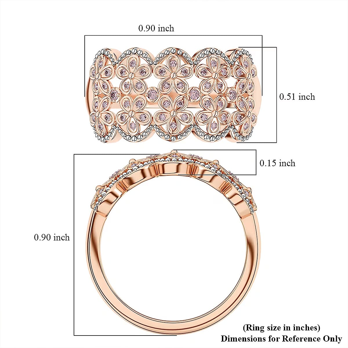 D'Joy Uncut Natural Pink Diamond 0.25 ctw Cherry Blossom Ring in 18K Vermeil Rose Gold Over Sterling Silver (Size 7.0) image number 6