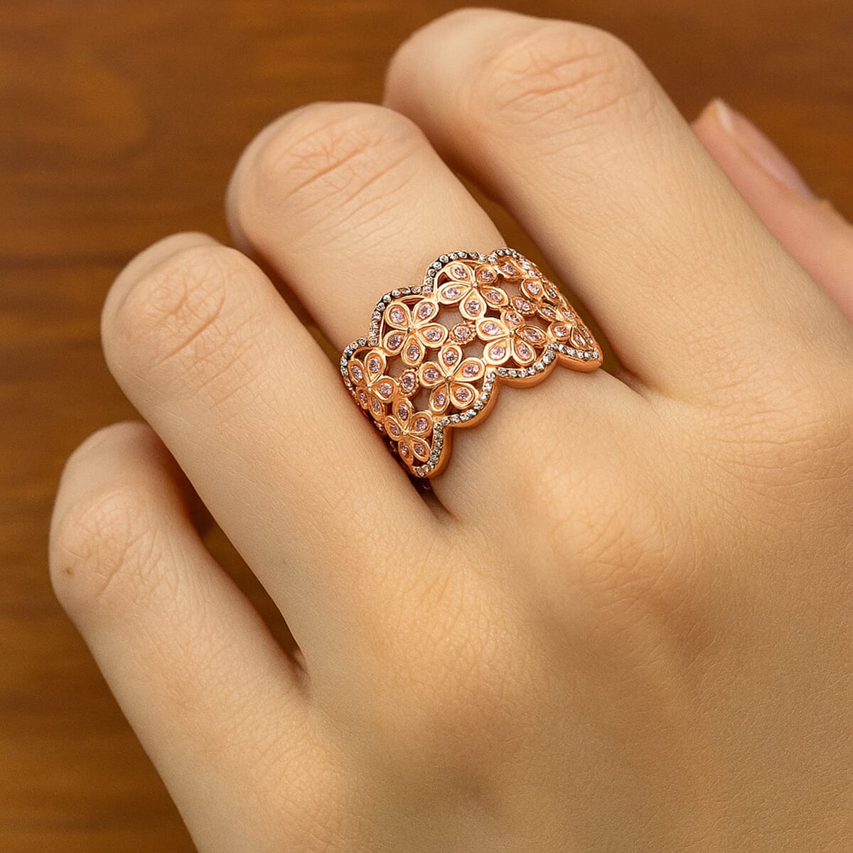 D'Joy Uncut Natural Pink Diamond 0.25 ctw Ring in 18K Vermeil Rose Gold Over Sterling Silver (Size 8.0) image number 2