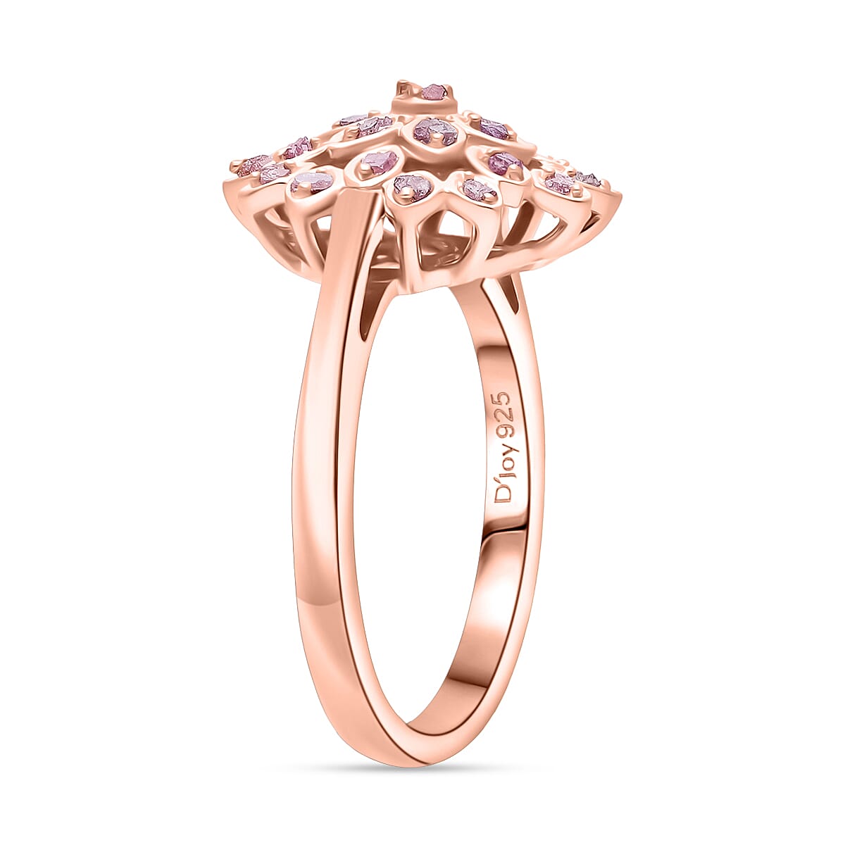 D'Joy Uncut Natural Pink Diamond 0.20 ctw Floral Ring in 18K Vermeil Rose Gold Over Sterling Silver (Size 10.0)
