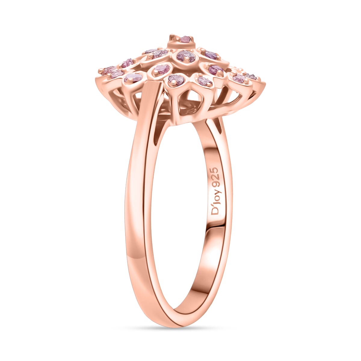 D'Joy Uncut Natural Pink Diamond 0.20 ctw Floral Ring in 18K Vermeil Rose Gold Over Sterling Silver (Size 10.0) image number 2