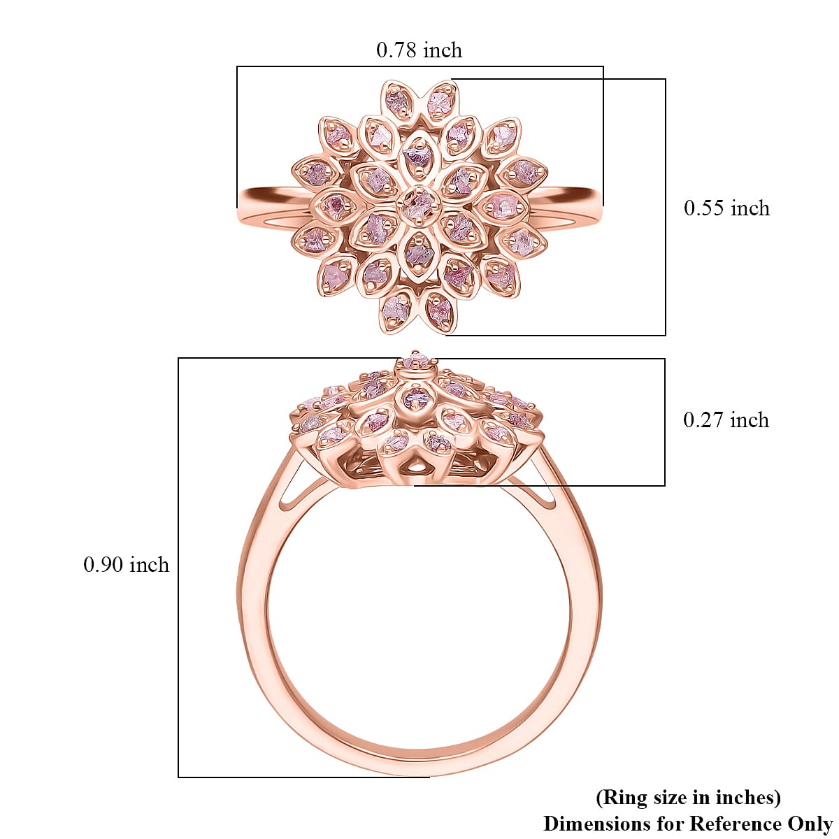 D'Joy Uncut Natural Pink Diamond 0.20 ctw Floral Ring in 18K Vermeil Rose Gold Over Sterling Silver (Size 10.0)