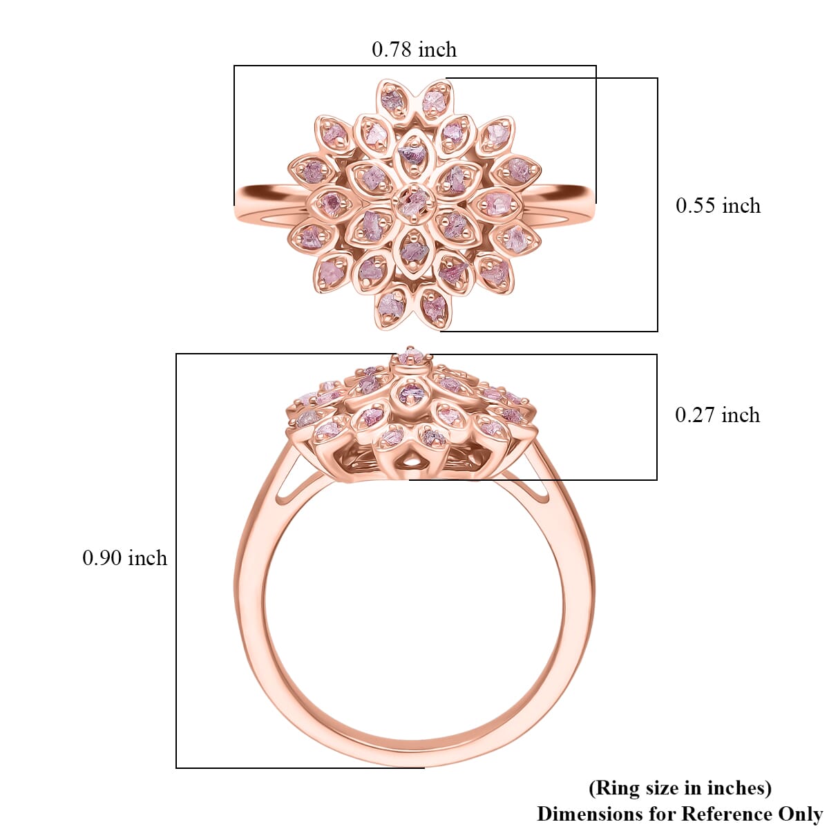 D'Joy Uncut Natural Pink Diamond 0.20 ctw Floral Ring in 18K Vermeil Rose Gold Over Sterling Silver (Size 10.0) image number 4