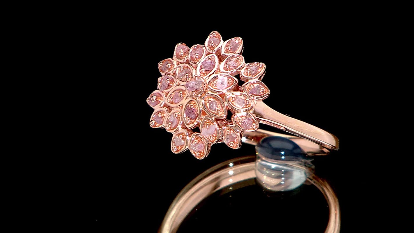D'Joy Uncut Natural Pink Diamond 0.20 ctw Ring in 18K Vermeil Rose Gold Over Sterling Silver (Size 10.0)