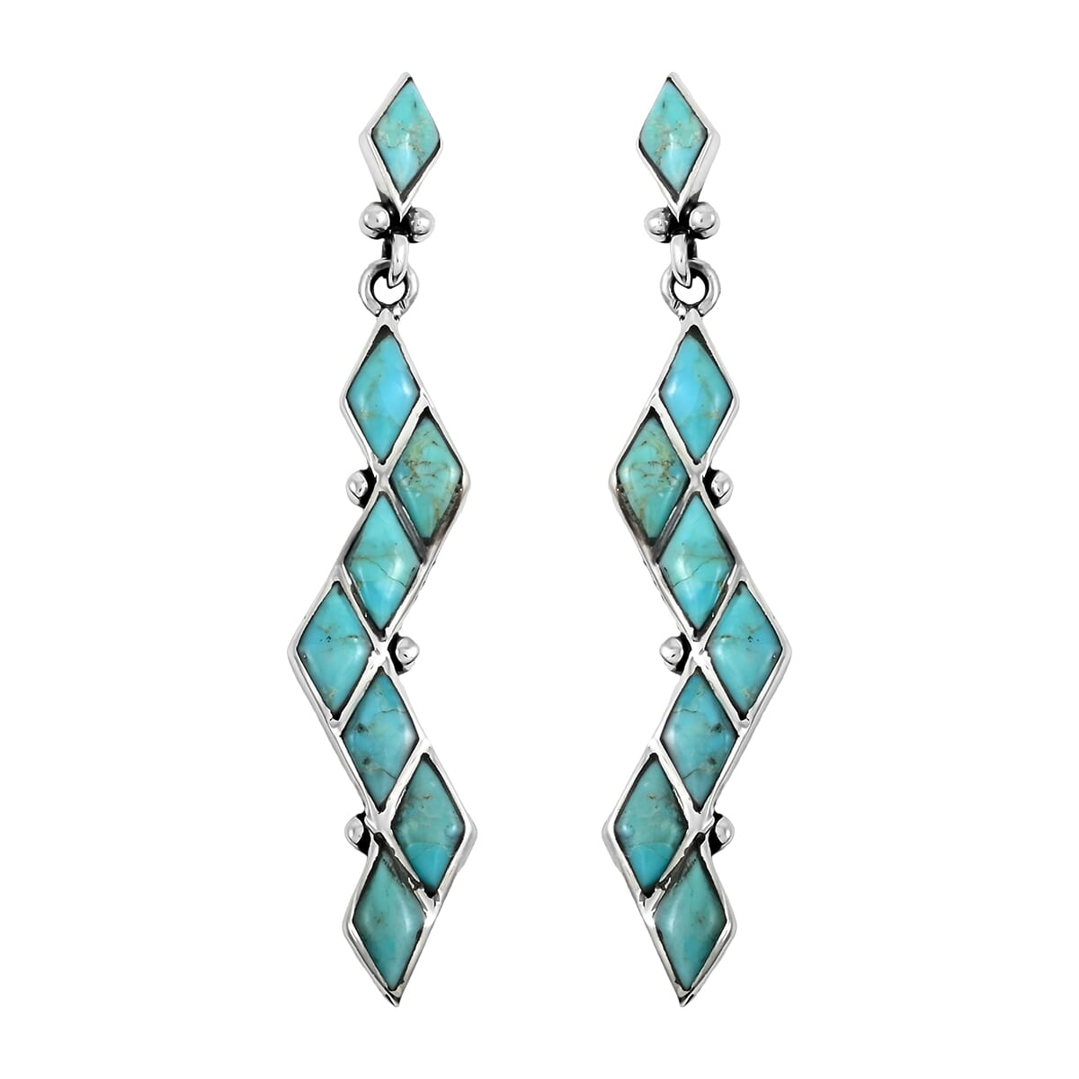 Santa Fe Style Kingman Turquoise 5.25 ctw Earrings in Sterling Silver image number 0