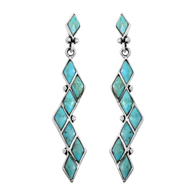 Santa Fe Style Kingman Turquoise 5.25 ctw Earrings in Sterling Silver