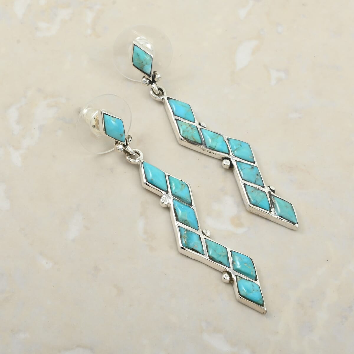 Santa Fe Style Kingman Turquoise 5.25 ctw Earrings in Sterling Silver image number 1