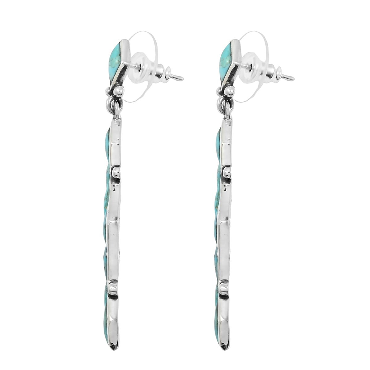 Santa Fe Style Kingman Turquoise 5.25 ctw Earrings in Sterling Silver image number 3