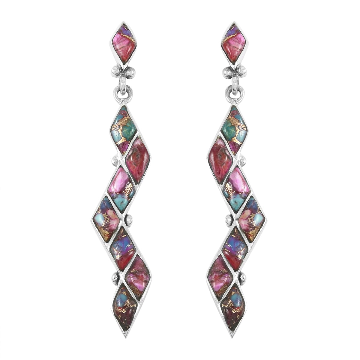 Santa Fe Style Multi Gemstone 5.25 ctw Earrings in Sterling Silver image number 0