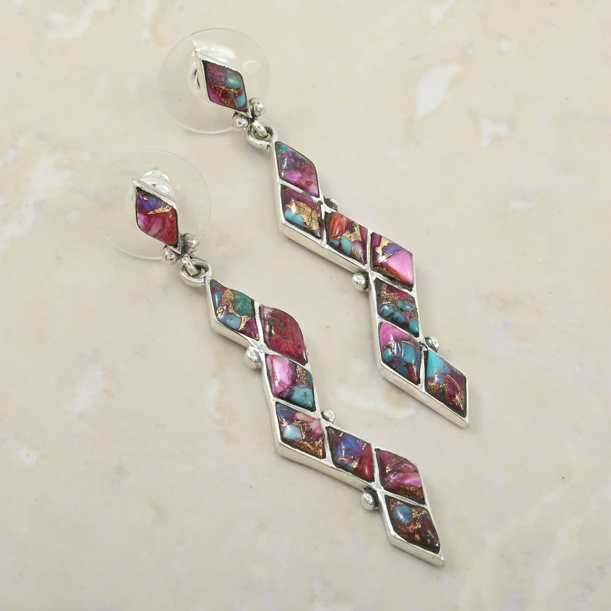 Santa Fe Style Multi Gemstone 5.25 ctw Earrings in Sterling Silver image number 1