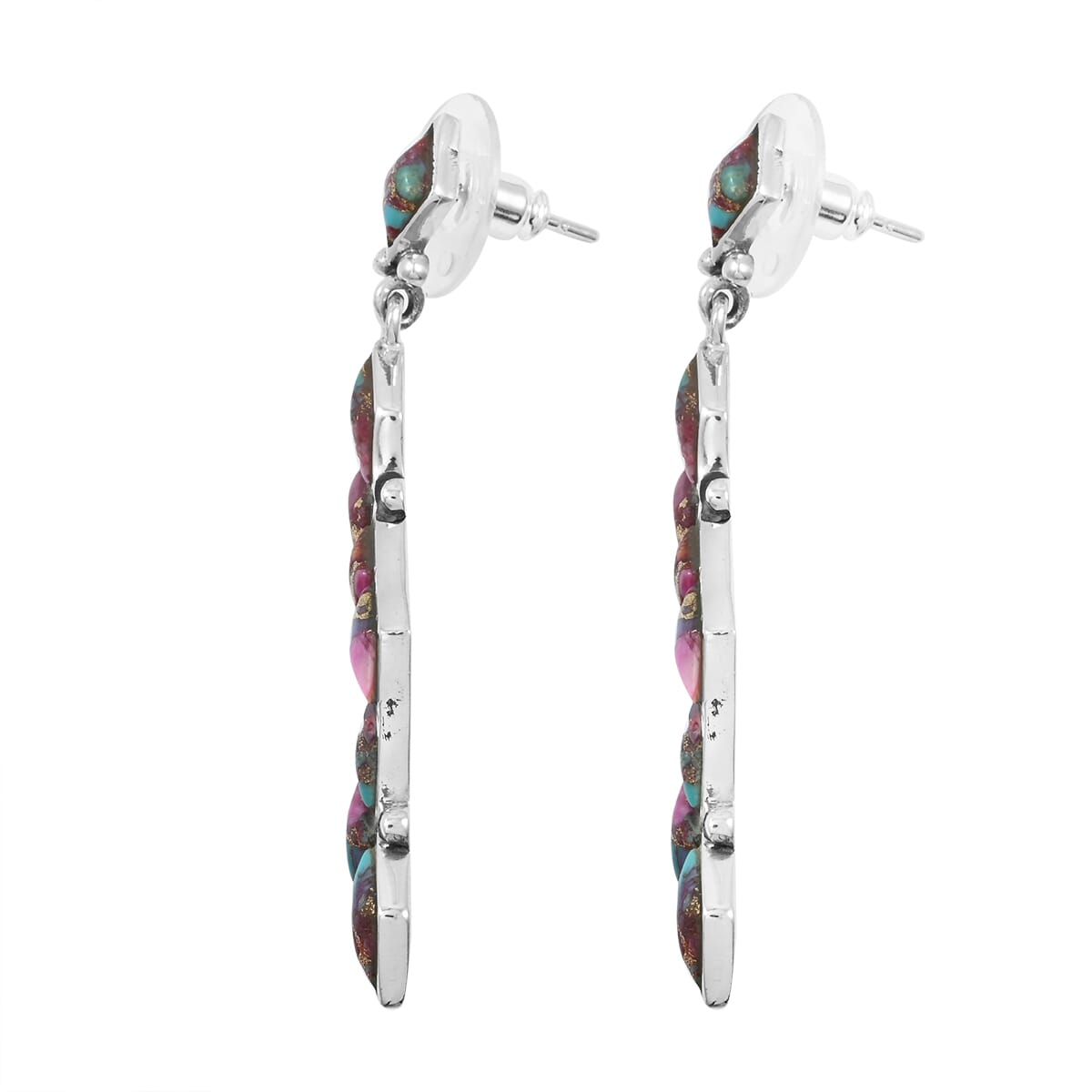 Santa Fe Style Multi Gemstone 5.25 ctw Earrings in Sterling Silver image number 3
