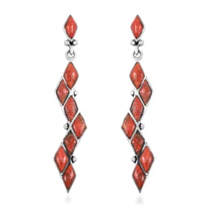 Santa Fe Style Enhanced Red Coral 5.25 ctw Earrings in Sterling Silver