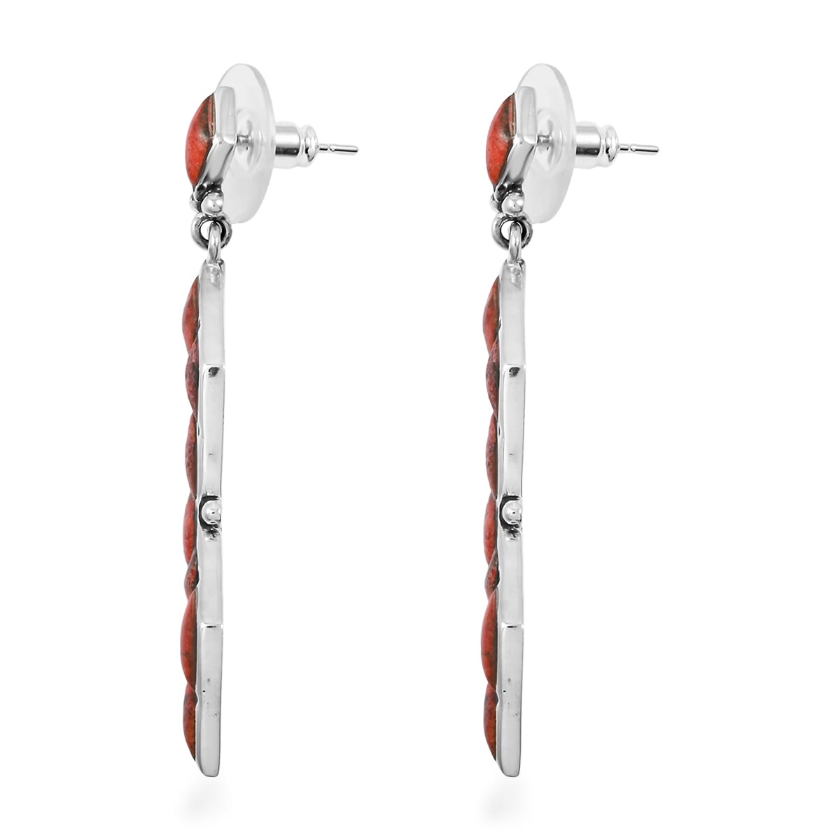 Santa Fe Style Enhanced Red Coral 5.25 ctw Earrings in Sterling Silver image number 3