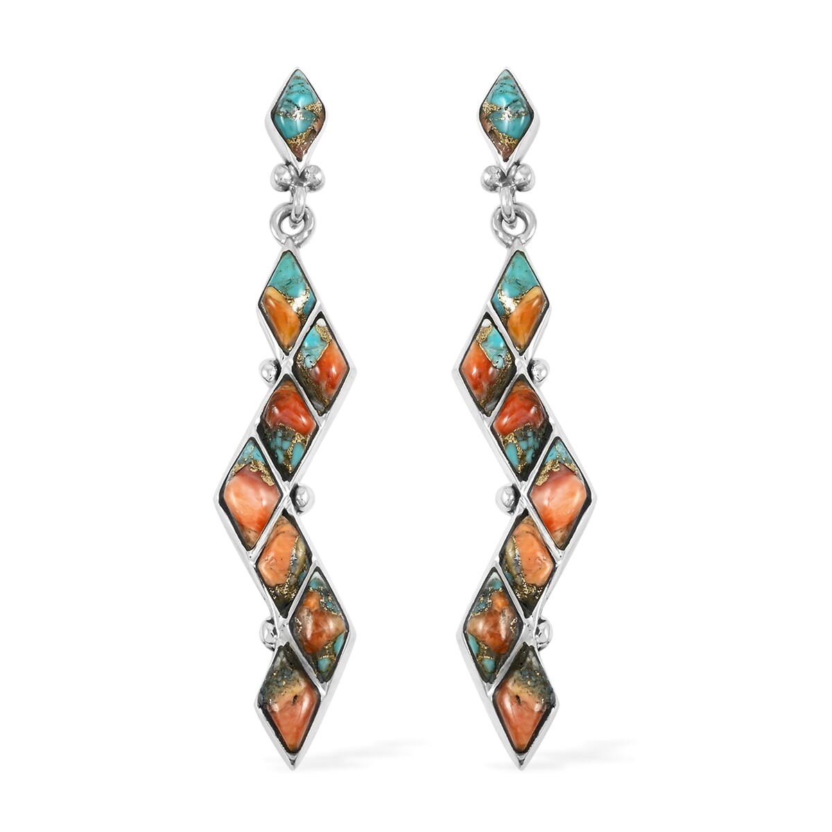 Santa Fe Style Spiny Turquoise 5.25 ctw Earrings in Sterling Silver image number 0