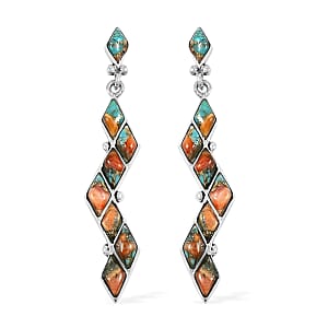 Santa Fe Style Spiny Turquoise 5.25 ctw Earrings in Sterling Silver